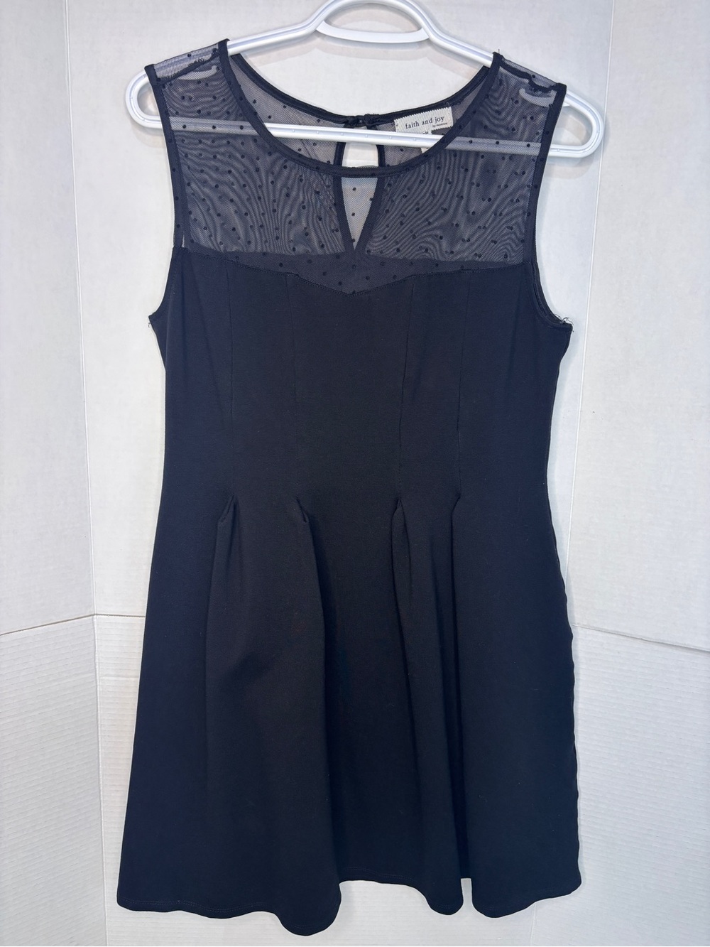 Faith and Joy by Monteau Little Black Sleeveless Mini Dress Sheer Dot Yoke